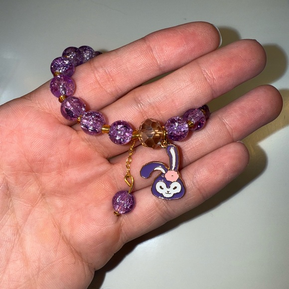 Purple and Gold Beaded Bracelet with Heart Charm - Picture 2 of 3